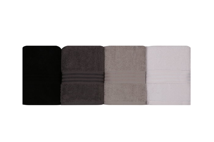 Aucune Juego de 4 toallas de mano - 50 x 90 cm - Blanco, Gris, Antracita, Negro